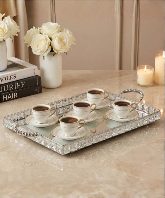 ZEYVE SQUARE STONE DESIGNED RECTANGULAR TRAY, LARGE, 51x31x6cm.